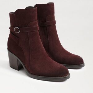 New Sam Edelman Women’s Simona Suede Leather Burgundy Heeled Bootie Fall Winter
